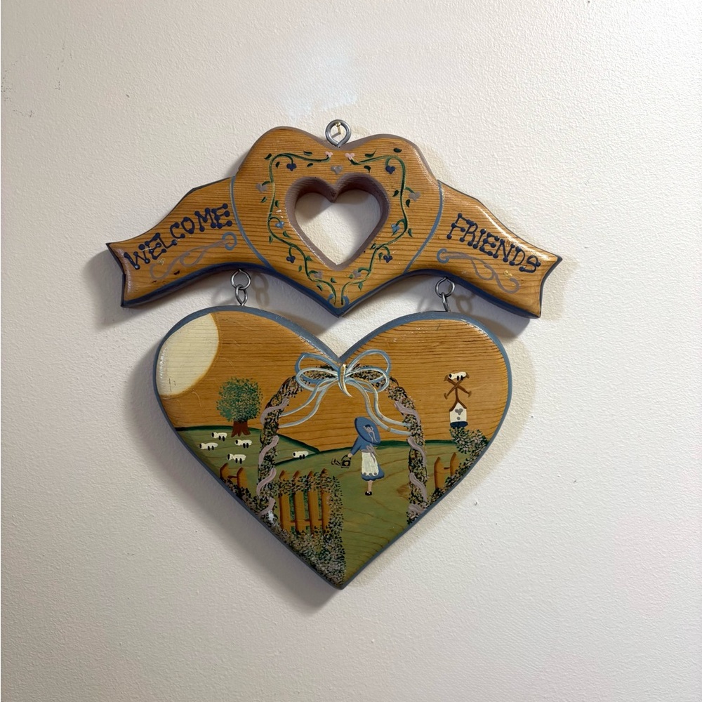 Vintage Fallbrook Hand Painted Welcome Sign / plaque Signed Cottage Core